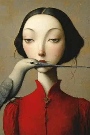 Nu Kopen Surrealistisch Vrouw met vogelje